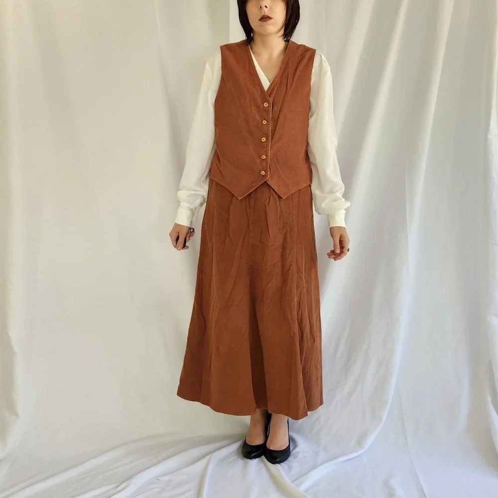 90s(?) Home Made Corduroy Skirt and Vest Set‎